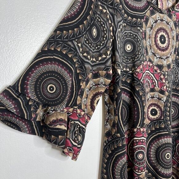 Bohemian Women’s Black Geometric Print Tunic Dress Size 2XL Fall 90s Vintage - Picture 2 of 7